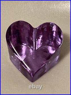 Fire and Light Recycled Art Glass Heart Signed Purple Lavender Paperweight