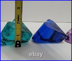 Fire and light Heart Teal, Cobalt Blue, lavender recycled glass set of 3 signed