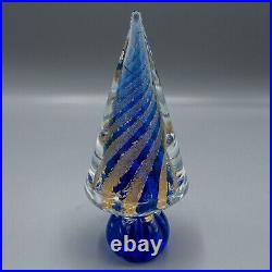 Formia Murano Blue Gold Swirl Christmas Tree Paperweight 7 1/2-FREE USA SHIP #1