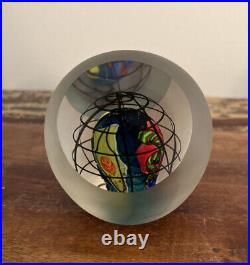Frosted Art Glass Paperweight Polished Circle Revealing Multicolor 3 1/2 TL