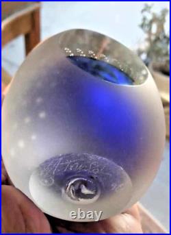 Frosted Bubble Paperweight Cobalt Art Glass Paperweight by Michael Trimpol