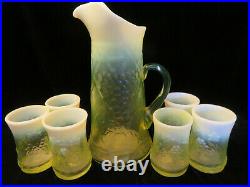 GIBSON 2000 Glass Yellow Vaseline OPALESCENT Pitcher and 6 Tumblers