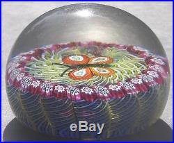 Glass Paperweight Orange Butterfly On Green Lace 2 ¾