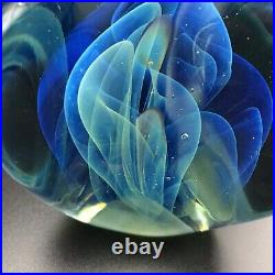 Gilbert Johnson Paperweight 1976 Art Glass Biomorphic Blue Abstract Signed 3