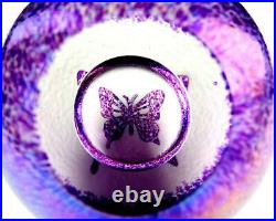 Glass Eye Studio Art Glass Carved Butterfly Amethyst Mottled 2 7/8 Paperweight