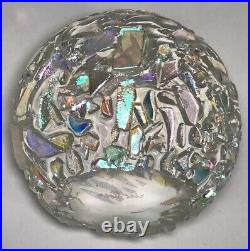 Glass Eye Studio GES 10 Signed Ice Storm Clear Glass Holographic Paperweight Orb