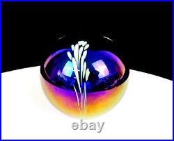 Glass Eye Studio Msh Signed Iridescent Spots Round 2 7/8 Paperweight 1985