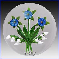 Gorgeous LIMITED Edition CHRIS BUZZINI Blue BELLS FLOWERS Art Glass PAPERWEIGHT