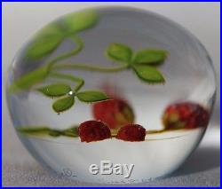 Gorgeous PAUL J. STANKARD Signed ART of WILD STRAWBERRIES Glass PAPERWEIGHT