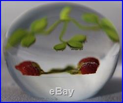 Gorgeous PAUL J. STANKARD Signed ART of WILD STRAWBERRIES Glass PAPERWEIGHT