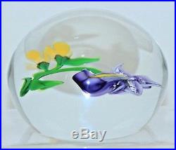 Gorgeous RANDALL GRUBB Bloomed ORCHID and Yellow FLOWERS Art Glass PAPERWEIGHT