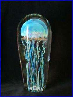 Gorgeous RICK SATAVA Blown Art Glass JELLYFISH Large 7-1/2 Tall PAPERWEIGHT