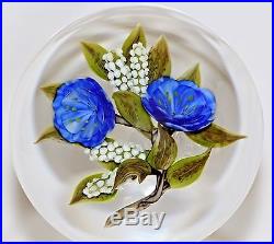Gorgeous VICTOR TRABUCCO Blue FLOWERS Glass Art PAPERWEIGHT