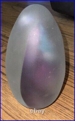 HAL DAVID BERGER Signed Vintage 1990 ART GLASS Blue Spiral Egg 8.5 PAPERWEIGHT