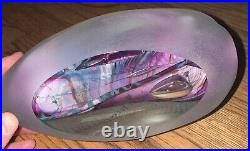 HAL DAVID BERGER Signed Vintage 1990 ART GLASS Blue Spiral Egg 8.5 PAPERWEIGHT