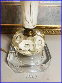 HUGE Vintage Art Glass Paperweight Lamp White Flower St Clair Hollywood Regency