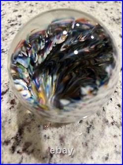 Hand Made SIGNED MARK WAGAR Art Glass Multicolored Swirl PAPERWEIGHT