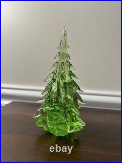 Hand blown Wilkerson paperweight green Vaseline Glass Christmas Tree No Frost