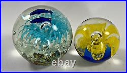 Handblown Art Glass Paperweight Nautical Coral & Dolphins Bubble And Flower 3