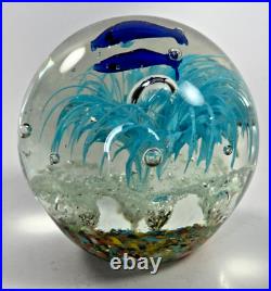 Handblown Art Glass Paperweight Nautical Coral & Dolphins Bubble And Flower 3