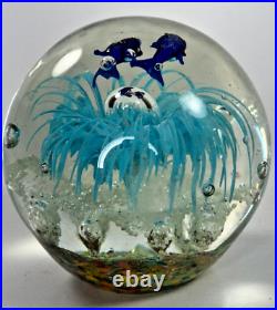 Handblown Art Glass Paperweight Nautical Coral & Dolphins Bubble And Flower 3