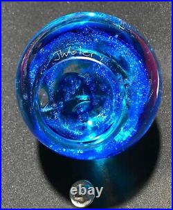 Handmade Dichroic Glass Paperweight by Janet Wolery ETHEREAL BLUE 3 1/2