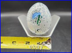 Harv Harris Signed Hand Blowen Glass Egg Paperweight Blue Flower Inside. AMAZING