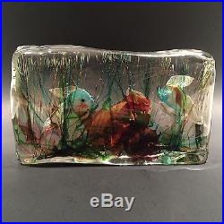 Huge Vintage Murano Cenedese Art Glass Paperweight Fish Aquarium Block Sculpture