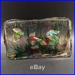 Huge Vintage Murano Cenedese Art Glass Paperweight Fish Aquarium Block Sculpture