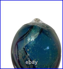 Iridescent Eickholt Oil Lamp Signed 1989 Art Glass Paperweight Bud vase