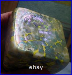 Iridescent Glass Paperweight Square Cube Mint 3 Hand Blown SET/2 70's