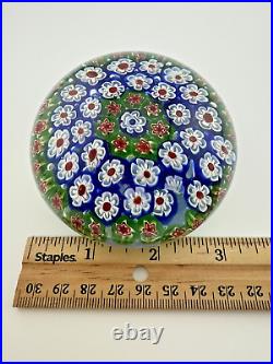 Italian Murano Glass Paperweight Millefiori Floral Multicolor Daisy