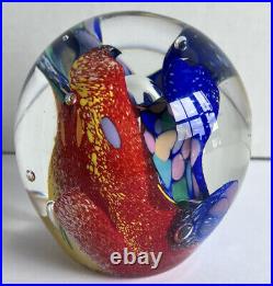 JIm Carg Signed Art Glass Paperweight Bright Bold Colorful Swirl Explosion 4.5