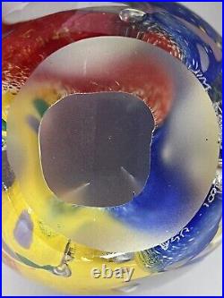 JIm Carg Signed Art Glass Paperweight Bright Bold Colorful Swirl Explosion 4.5