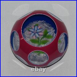 JOHN DEACONS SCOTLAND facetted overlay flower on white lace paperweight