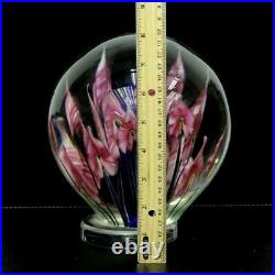 JOHN LOTTON Pink Flowers Glass Orb Globe Sculpture/Paperweight, Apr 7(dia)