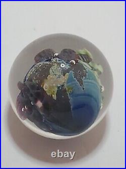 JOSH SIMPSON Art Glass 1.75 Marble Paperweight Inhabited Planet 1994 Vintage