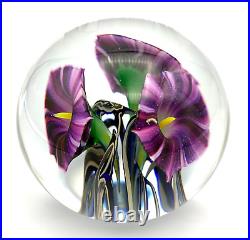 Jeremiah Lotton Signed Purple Morning Glory Flower Vines Glass Paperweight 2007