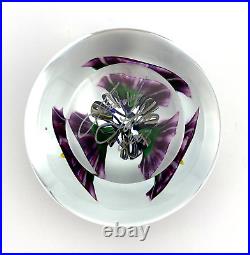 Jeremiah Lotton Signed Purple Morning Glory Flower Vines Glass Paperweight 2007