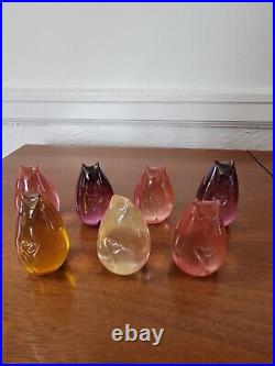 Jill Henrietta Davis Art Glass CATS 7pcs Paperweights. Heart Tail. 2.5 Various