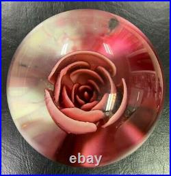 Joe St. Clair Crimp Rose Paperweight (Pink Leaves)
