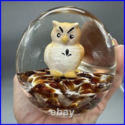 Joe St. Clair Owl Sulphide Paperweight