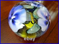 John Daniel LOTTON Studio Glass CASED Paperweight SIGNED 1995 3 Purple Flowers
