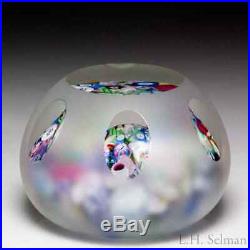 John Deacons end-of-day scrambled millefiori frosted faceted glass paperweight