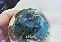 Josh Simpson 3 Inhabited Planet Sphere/Paperweight Art Glass WHAT A WORLD