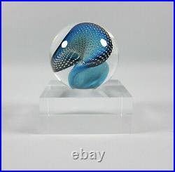 Josh Simpson Art Glass Gravitron Planet Blue Paperweight Wave & Bubbles 2003