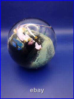 Josh Simpson Inhabited Planet Art Glass 3 Paperweight Signed & Dated 1986