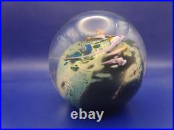 Josh Simpson Inhabited Planet Art Glass 3 Paperweight Signed & Dated 1986