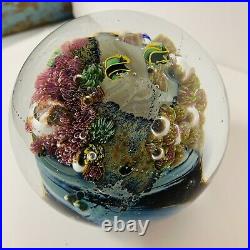 Josh Simpson Inhabited Planet Art Glass Paperweight 2001 3+ Inches dia. NICE