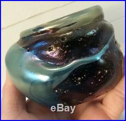 Josh Simpson Iridescent Art Glass Vase Molten Lava Signed 1980